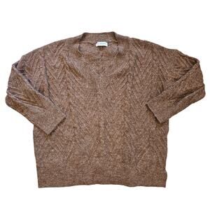 Daryl-Ann Denner x Pink Lily Brown V-Neck Knit Sweater sz Small Minimalist Basic